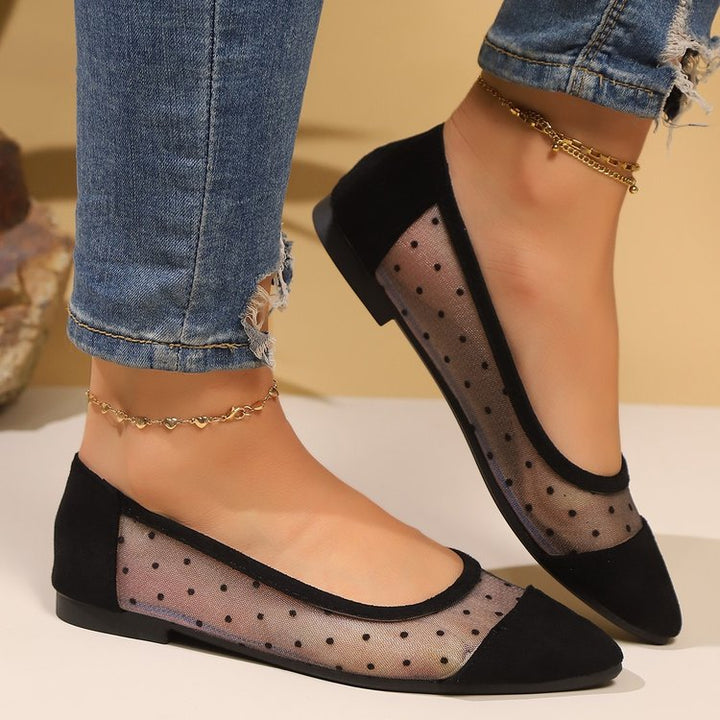 Ladies' pointed ballerina slippers with transparent mesh and padded insole Mune Fashion