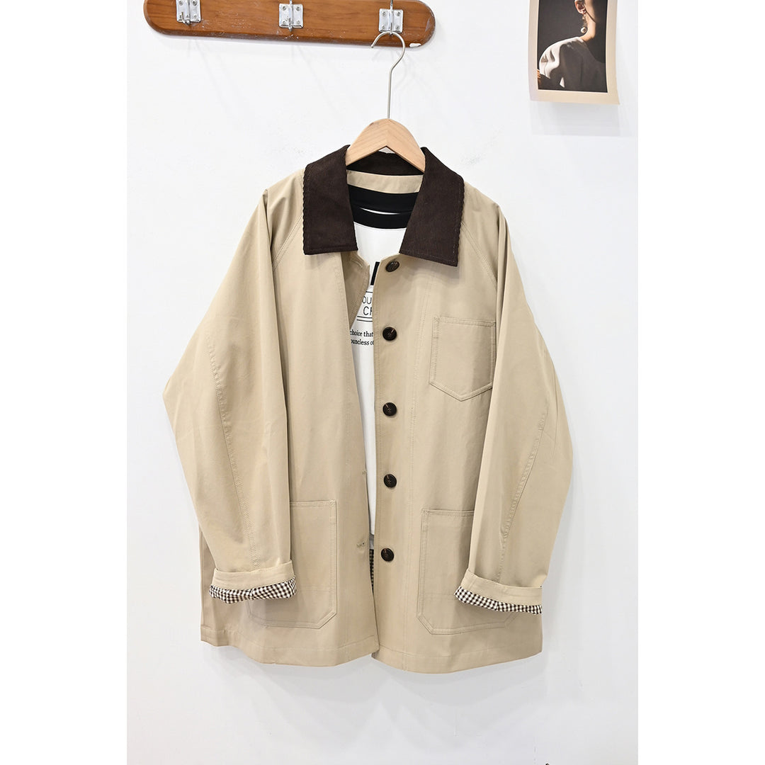 Women's Casual Oversized Jacket with Contrast Collar Mune Fashion