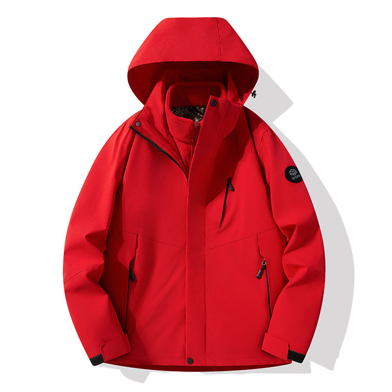 Men's three-layer breathable softshell trekking jacket with integrated fleece collar and adjustable hood Mune Fashion