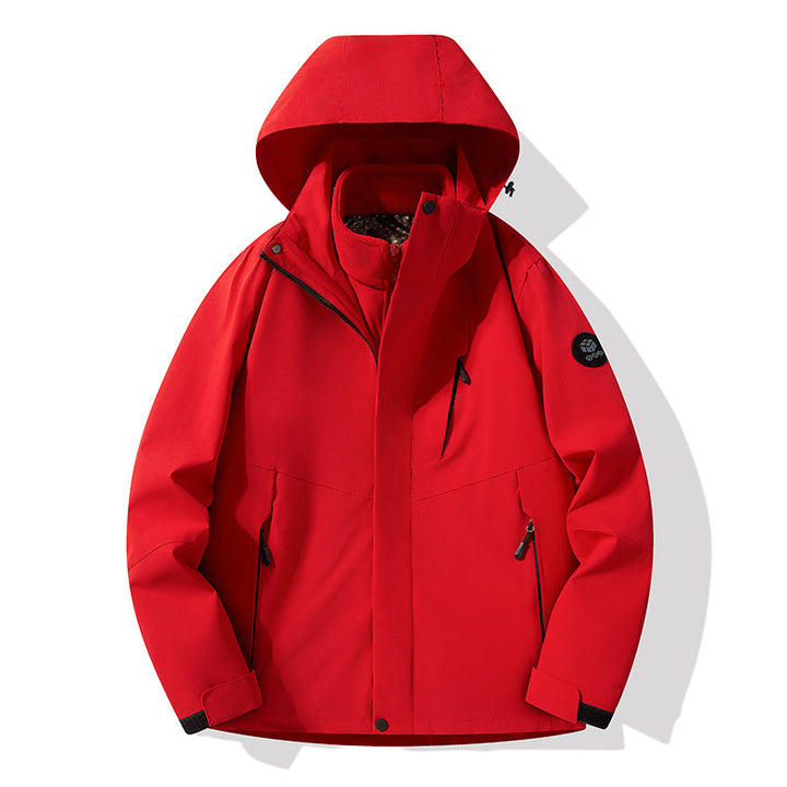 Men's three-layer breathable softshell trekking jacket with integrated fleece collar and adjustable hood Mune Fashion