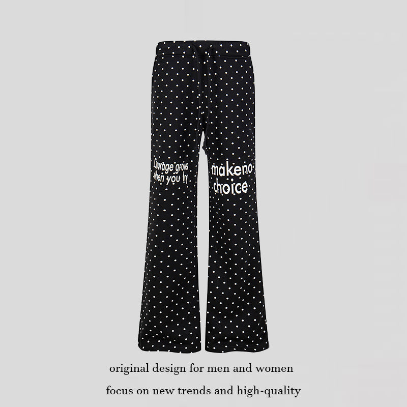 Women's Wide Lounge Pants with Drawstring, Flared Leg and Statement Print Mune Fashion