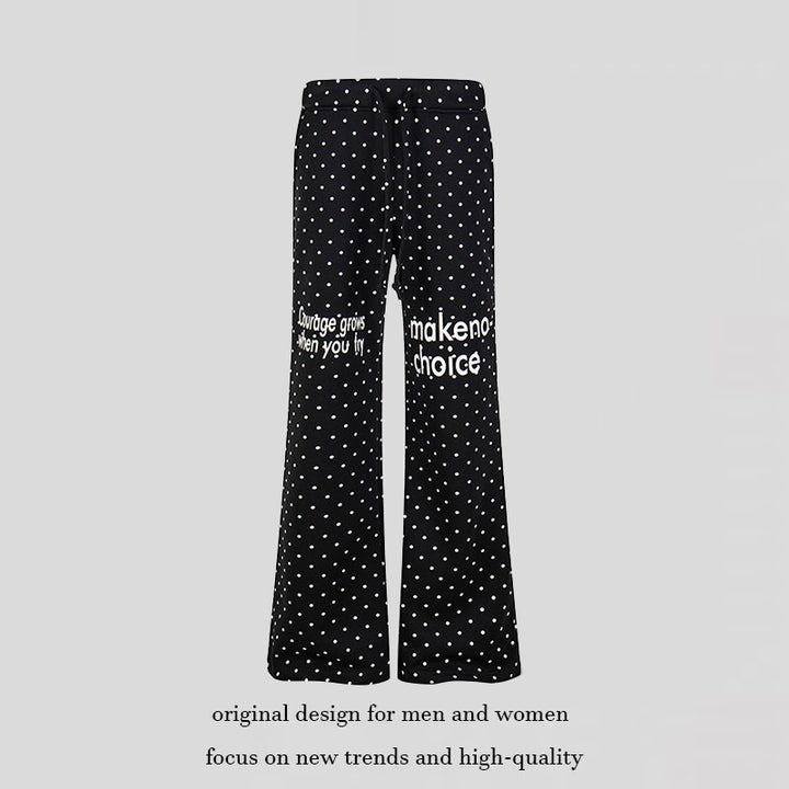 Women's Wide Lounge Pants with Drawstring, Flared Leg and Statement Print Mune Fashion
