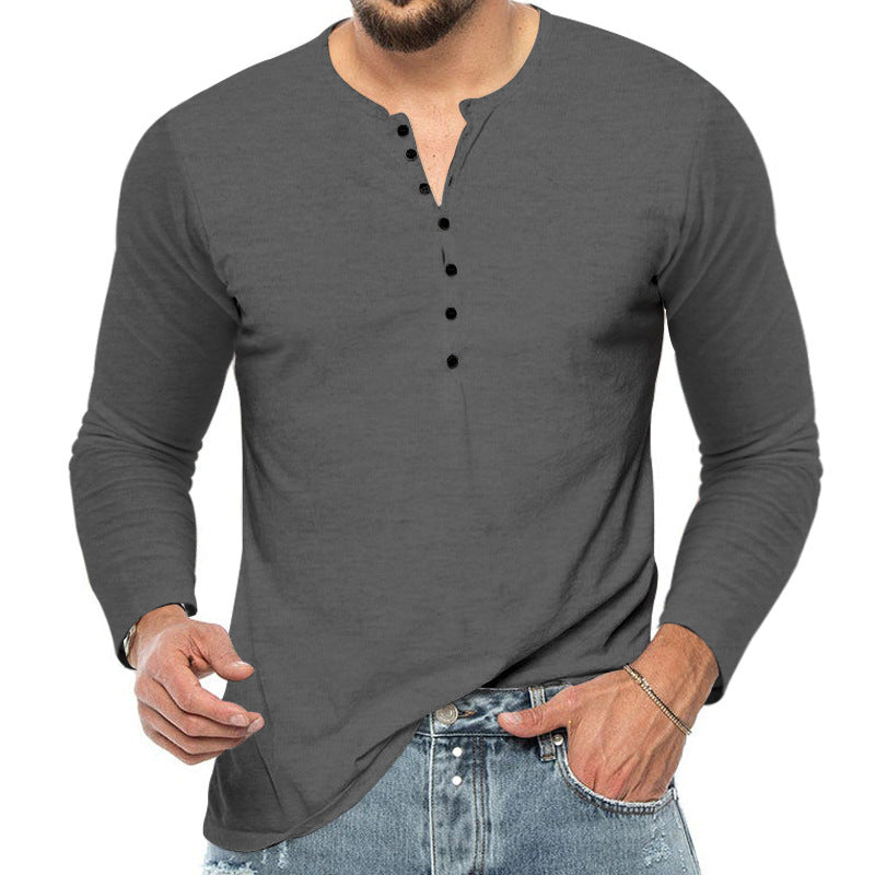 Men's Long Sleeve Henley Shirt with Elastic Cotton Blend, Slim Fit and Continuous Button Placket Mune Fashion