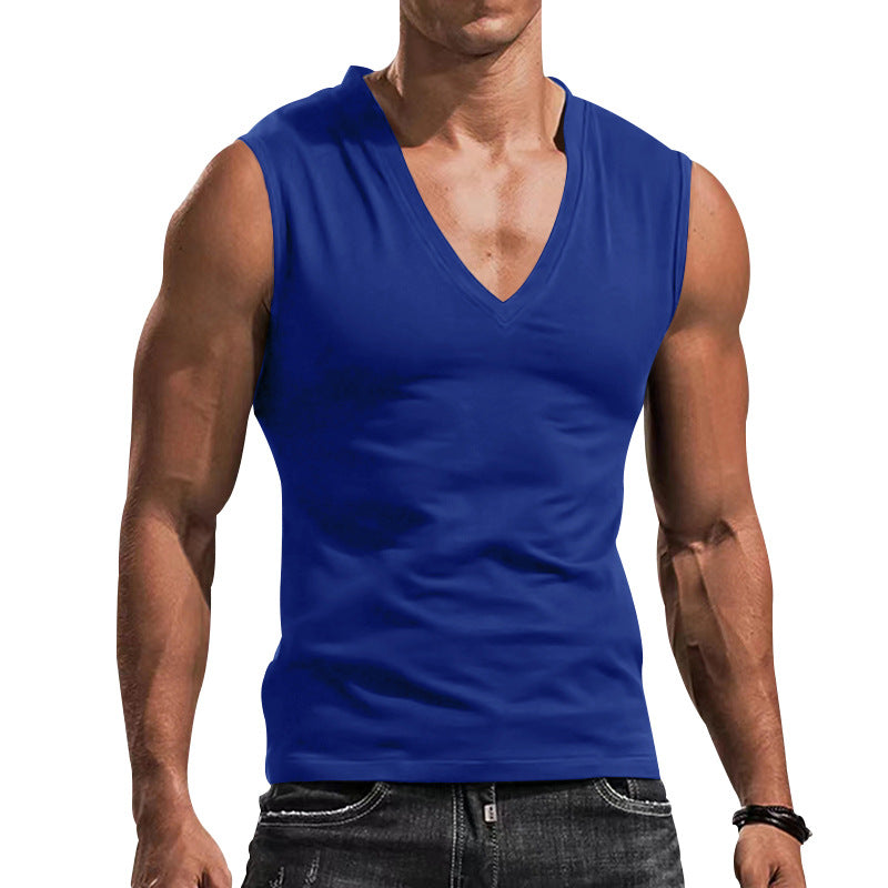 Men's fitted tank top with deep V-neck and stretch cotton blend Mune Fashion