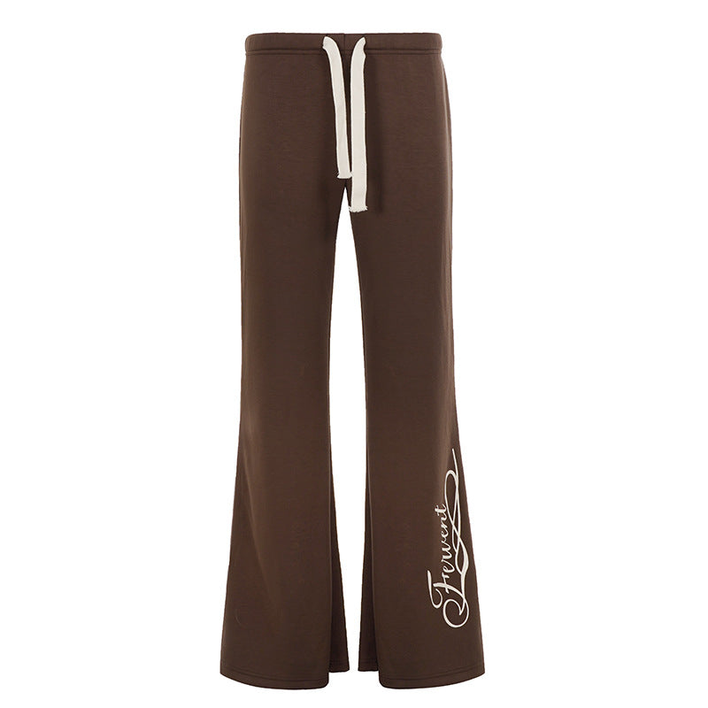 Women Flared Jogging Pants with High Comfort Waistband, Drawstring and Side Logo Print Mune Fashion