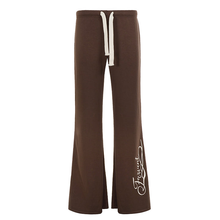 Women Flared Jogging Pants with High Comfort Waistband, Drawstring and Side Logo Print Mune Fashion