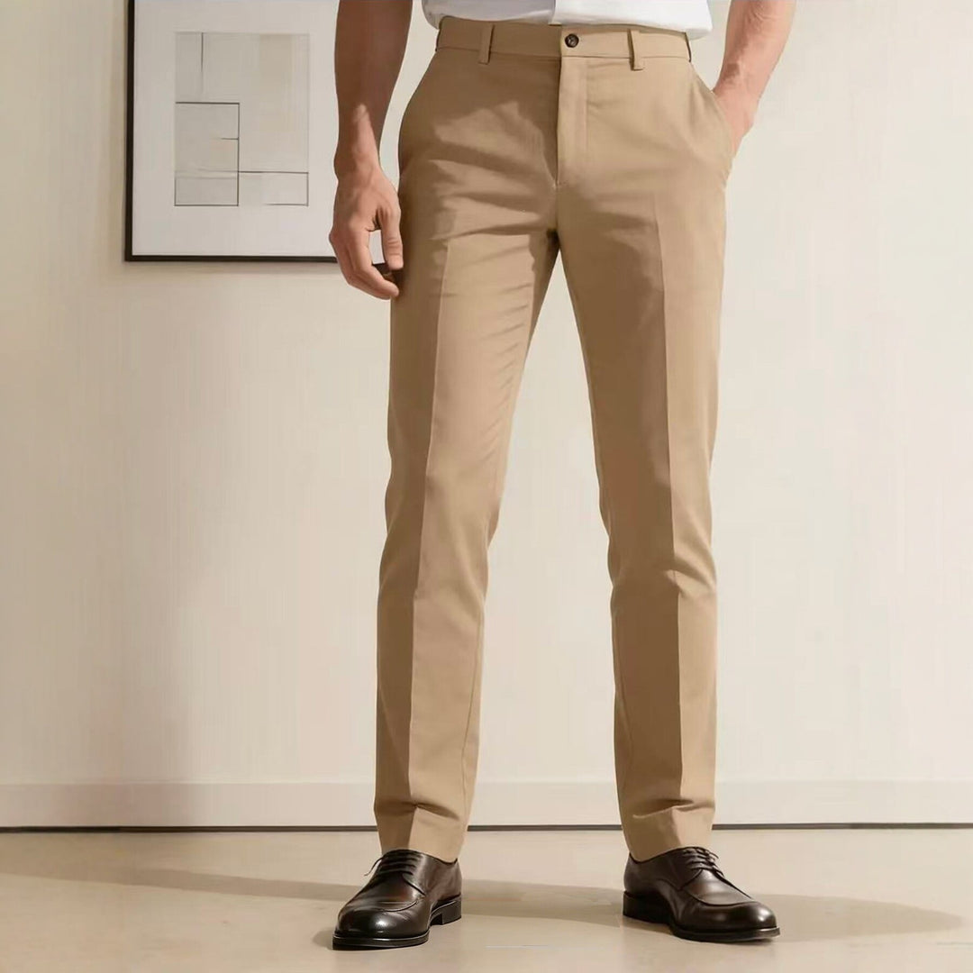 Men's narrow-cut dress pants with crease, flat waistband, and stretch comfort Mune Fashion