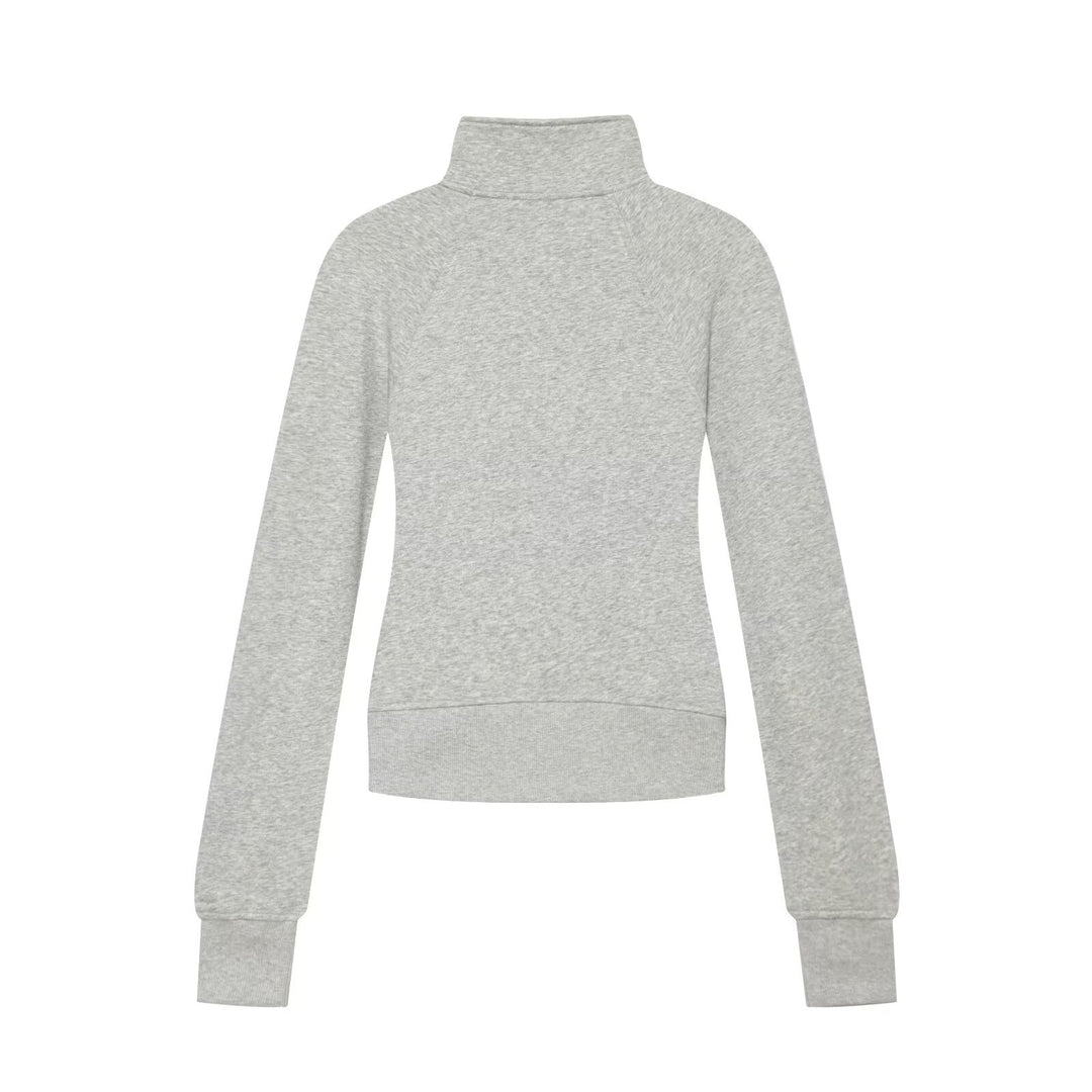 Women's Slim-Fit Sweat Jacket with Stand Collar and Two-Way Zipper Mune Fashion