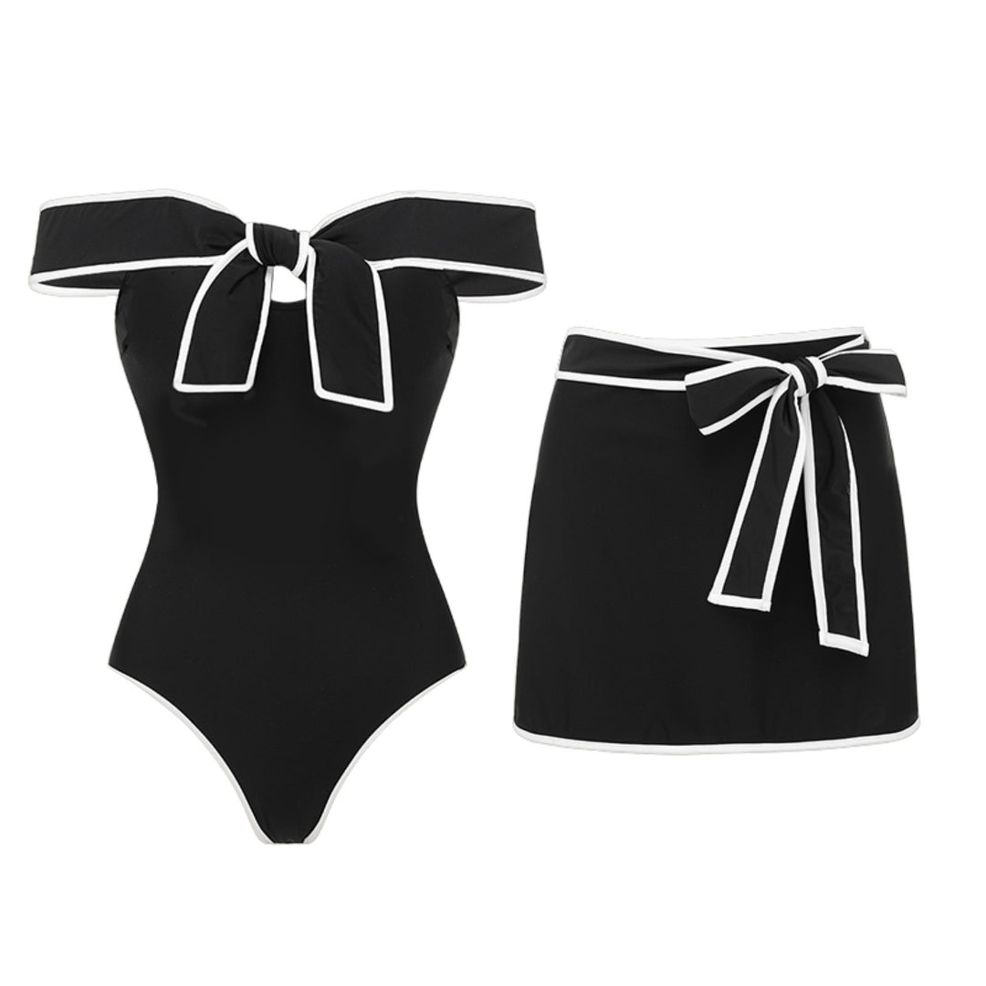 Women's One-Piece Swimsuit with Removable Shoulder Straps and Skirt Mune Fashion