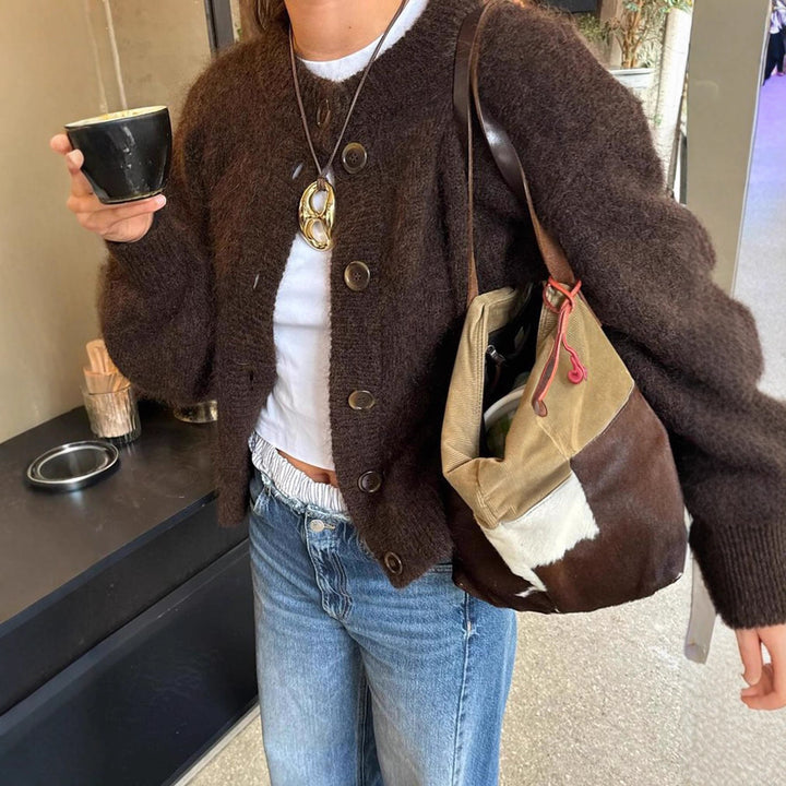 Women's cozy cardigan with oversized cut and horn-look buttons Mune Fashion