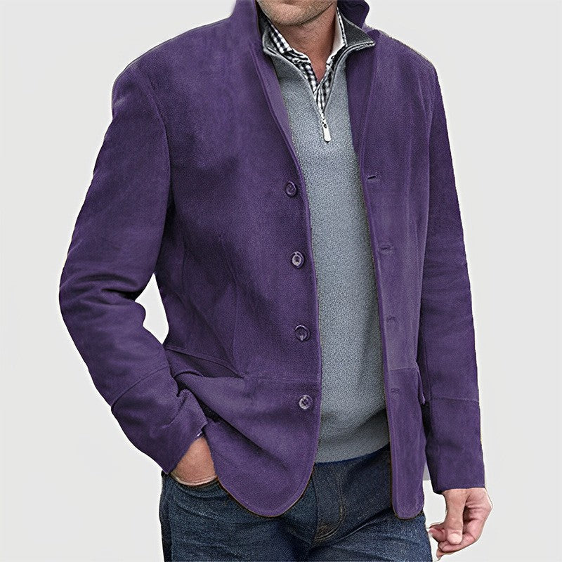 Men's Suede Blazer with Button Placket and Tailored Cut Mune Fashion