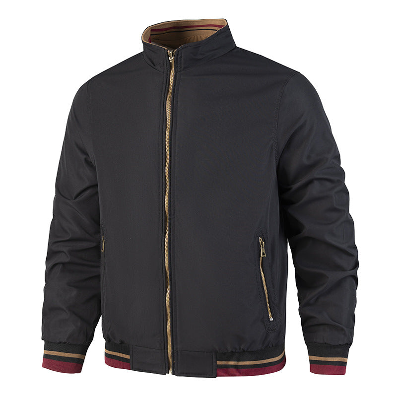 Men's Lightweight Bomber Jacket in Vintage Look with Stand Collar, Zipper Pockets and Striped Ribbed Cuffs Mune Fashion