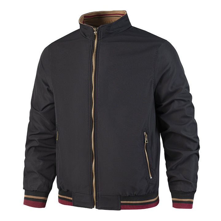 Men's Lightweight Bomber Jacket in Vintage Look with Stand Collar, Zipper Pockets and Striped Ribbed Cuffs Mune Fashion