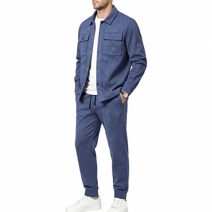 Men's velour lounge set with overshirt, patch breast pockets, and tapered jogging pants Mune Fashion