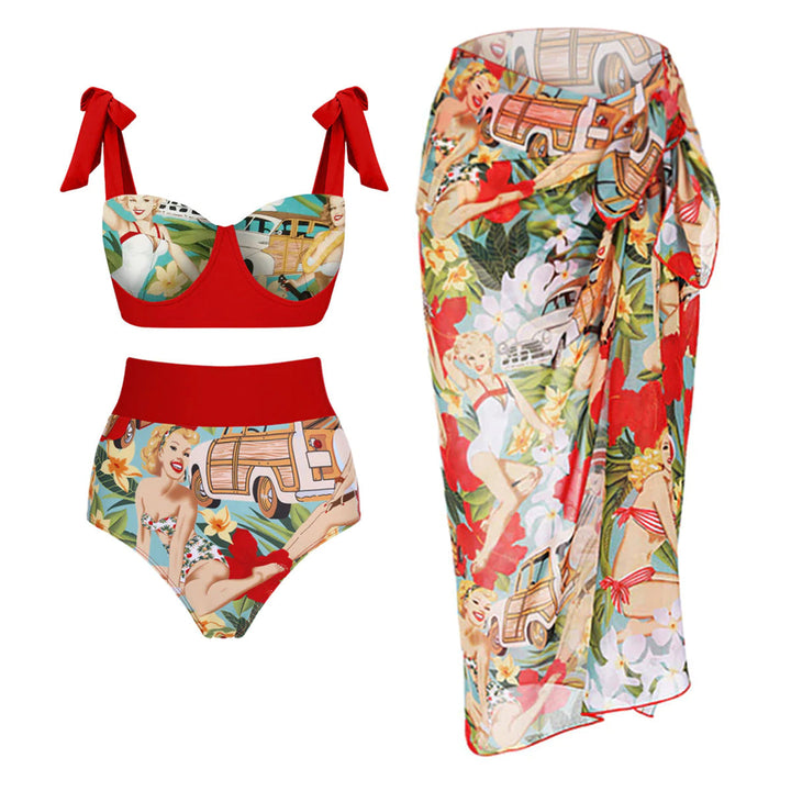 Women's bikini set with high-waisted shorts and playful wrap skirt Mune Fashion
