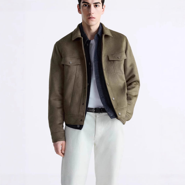 Men's Short Trucker Jacket in Suede Look Mune Fashion