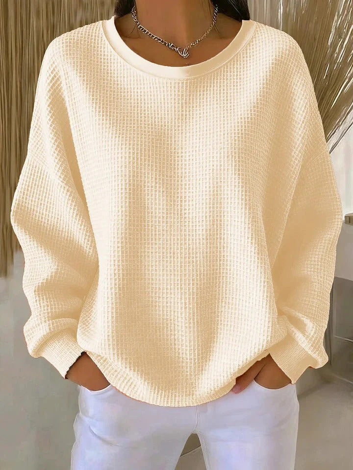 Women’s Oversize Waffle Knit Sweatshirt with Round Neck Mune Fashion
