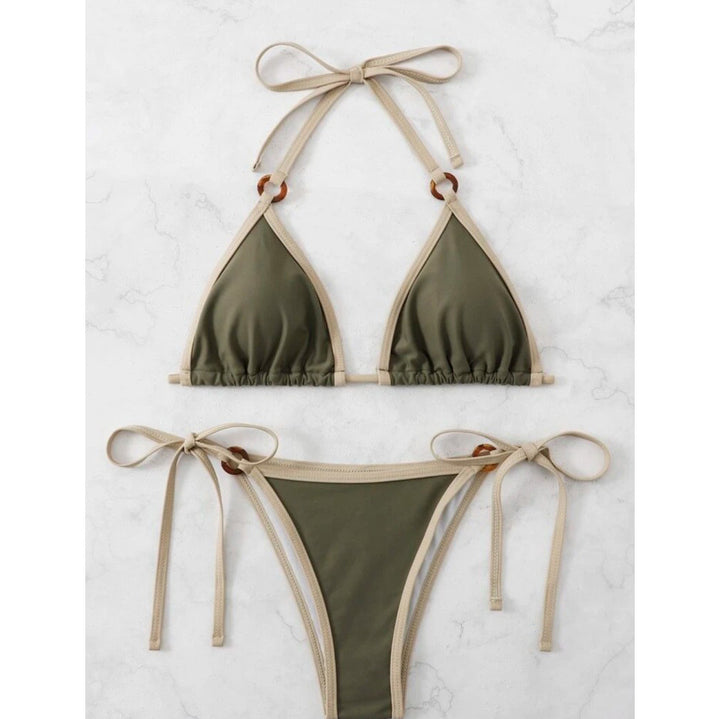 Women's Triangle Bikini with Adjustable Straps and Elegant Accents Mune Fashion
