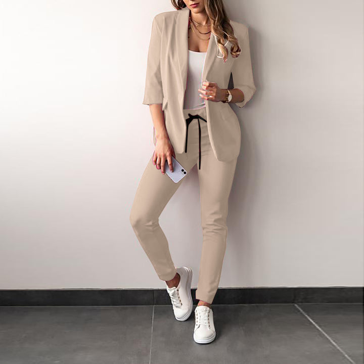 Women's two-piece blazer jogger set with tailored blazer and elastic waistband trousers Mune Fashion