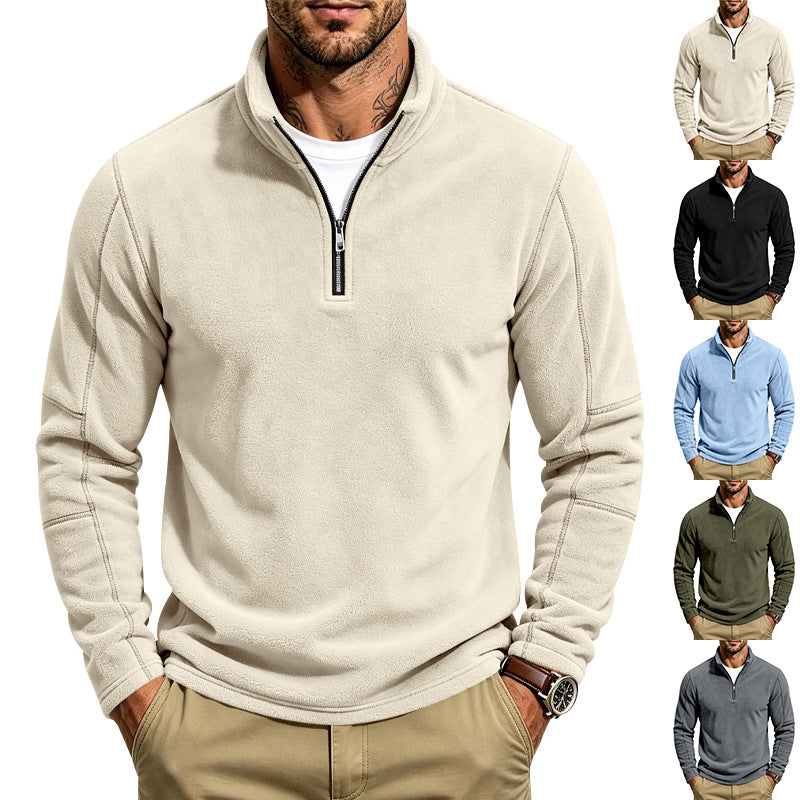 Men's fleece half-zip pullover with stand-up collar and flatlock seams Mune Fashion