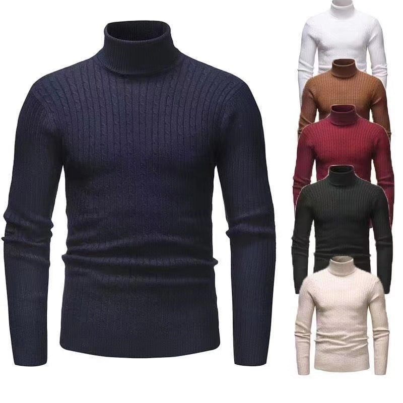Men's slim turtleneck sweater with cable structure, fine rib knit and elastic cuffs Mune Fashion