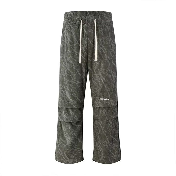 Men's Wide Cargo-Baggy Pants with Drawstring Waist, Flap Pockets & Technical Marble Print Mune Fashion