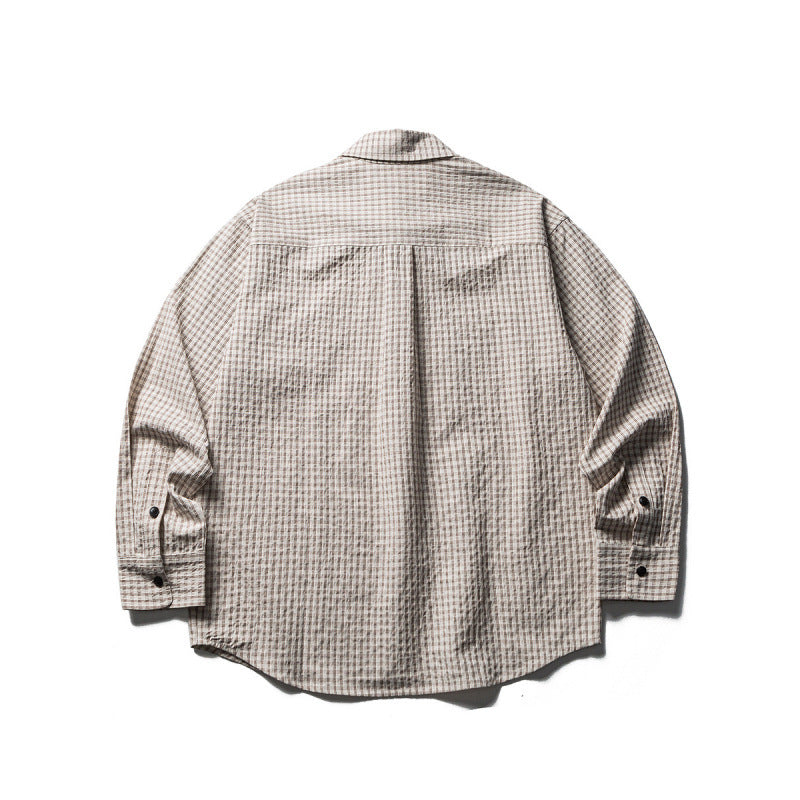 Men's Oversize Check Shirt made of textured cotton blend with chest pockets Mune Fashion