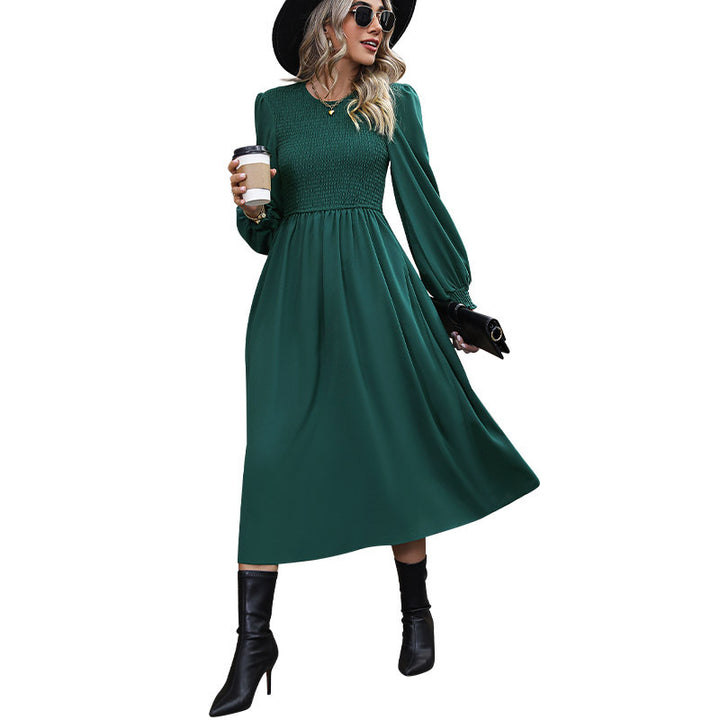 Women’s Midi Dress with Smock Insert and Long Sleeves Mune Fashion