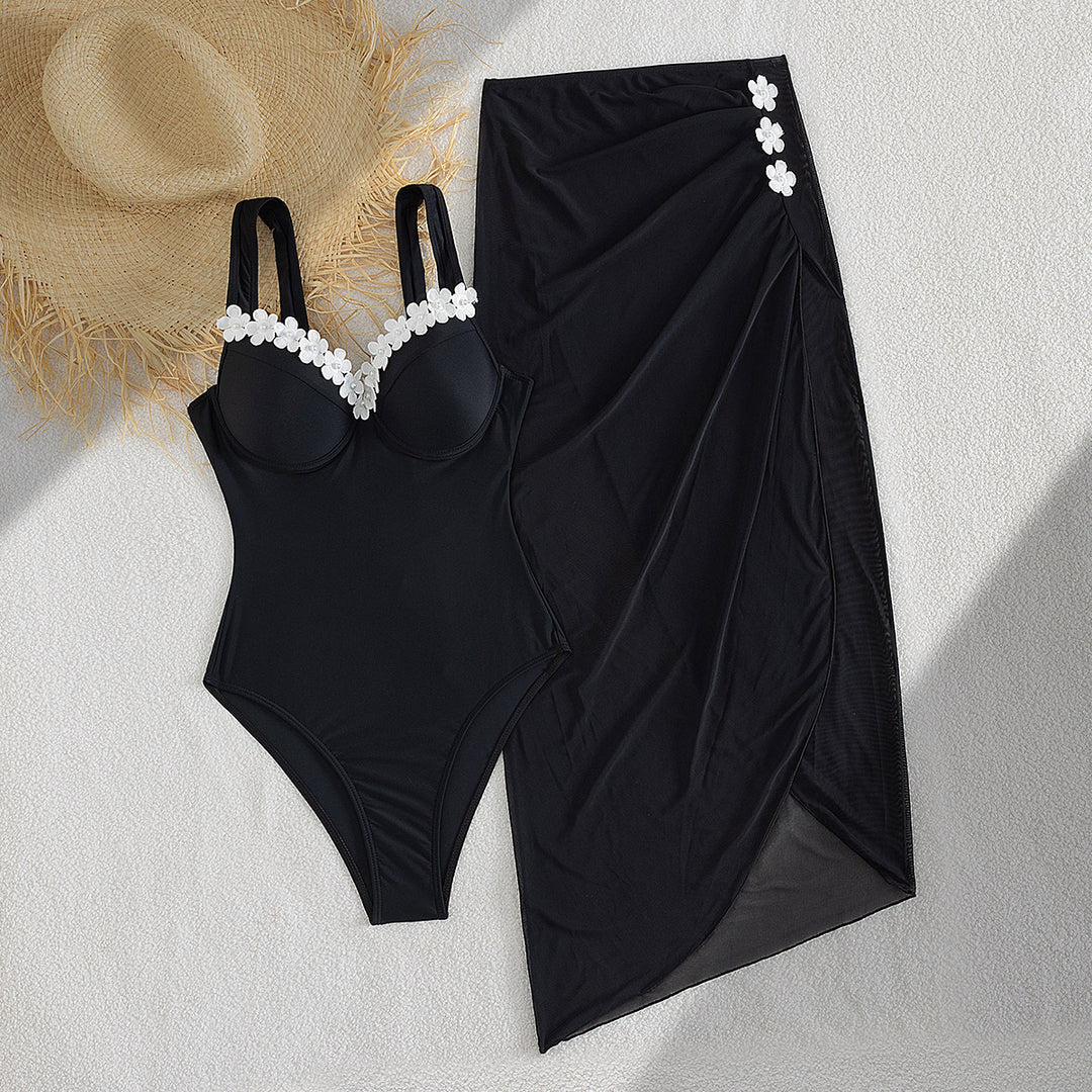 Ladies Elegant One-Piece Swimsuit with Transparent Skirt Mune Fashion