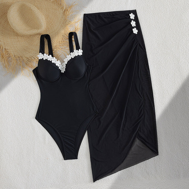 Ladies Elegant One-Piece Swimsuit with Transparent Skirt Mune Fashion
