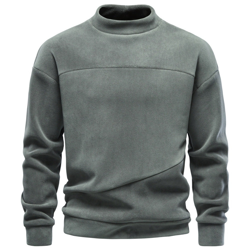 Men's Cozy Microfleece Pullover with Stand Collar and Diagonal Decorative Stitches Mune Fashion