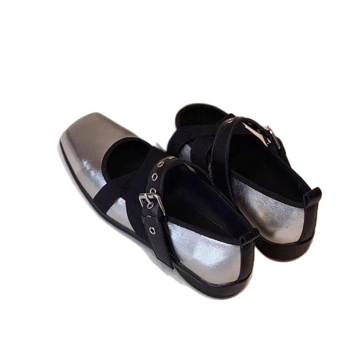 Women's Mary Jane slippers with square toe, crossed elastic straps and decorative strap Mune Fashion