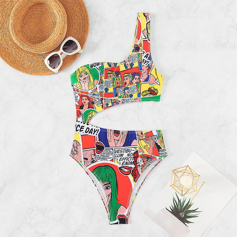 Women's One-Sided Swimsuit with Exciting Comic Design Mune Fashion
