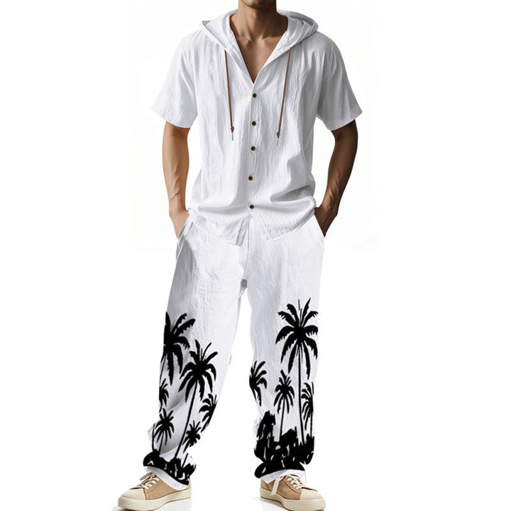 Men's casual summer ensemble with hoodie and wide palm motif pants Mune Fashion