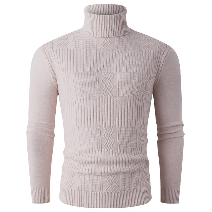 Men's turtleneck sweater made of fine knit with structured jacquard pattern and tailored fit Mune Fashion