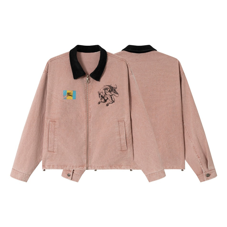Unisex Boxy Blouson Jacket made of washed cotton twill with cord collar and print details Mune Fashion