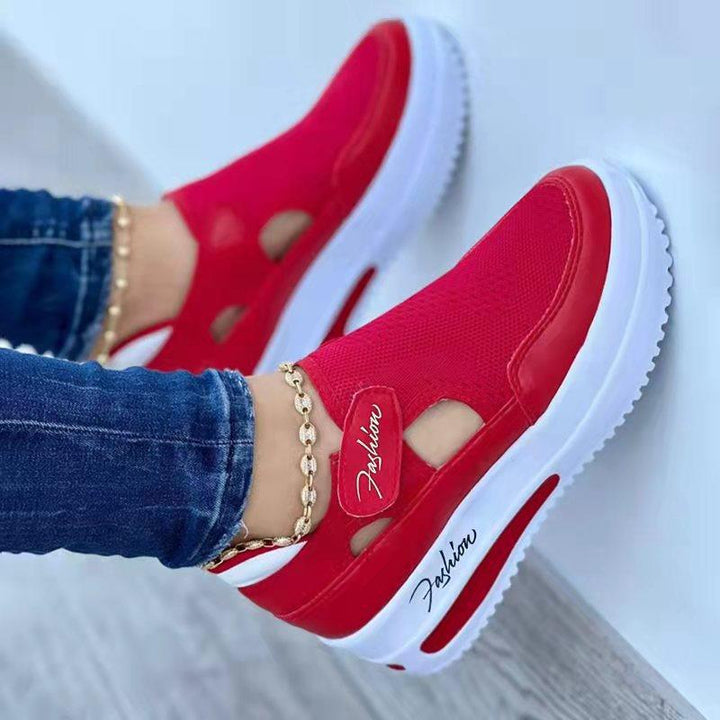 Women Wedge Sneakers with Knitted Upper, Cut-Outs and Velcro Mune Fashion