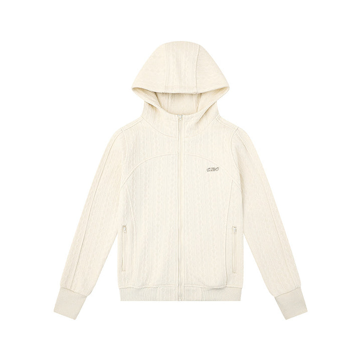 Women's hooded cardigan with cable knit pattern, full zip and side pockets Mune Fashion
