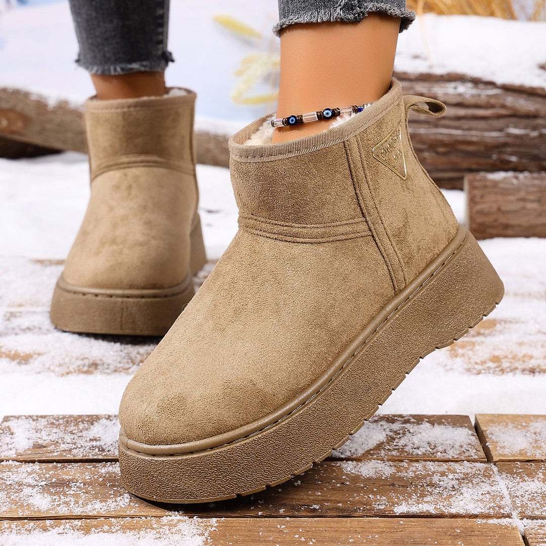 Women's Padded Platform Ankle Boots in Suede Look with Teddy Lining and Grippy Profile Sole