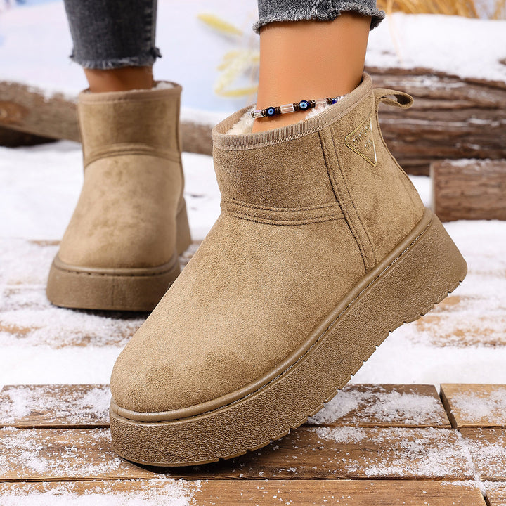 Women's Padded Platform Ankle Boots in Suede Look with Teddy Lining and Grippy Profile Sole