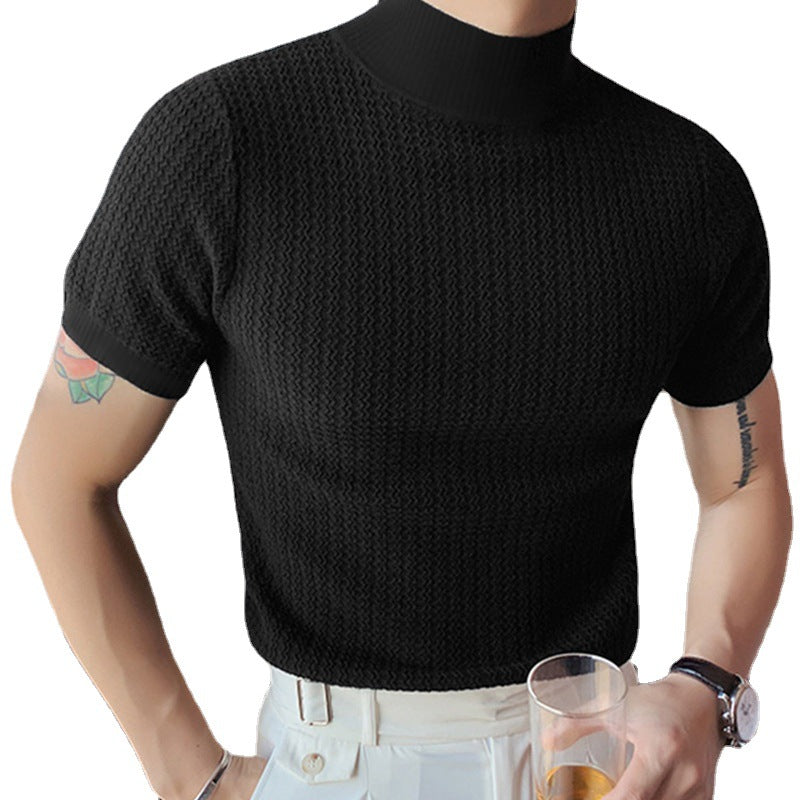 Men's short sleeve fine knit shirt with stand-up collar Mune Fashion