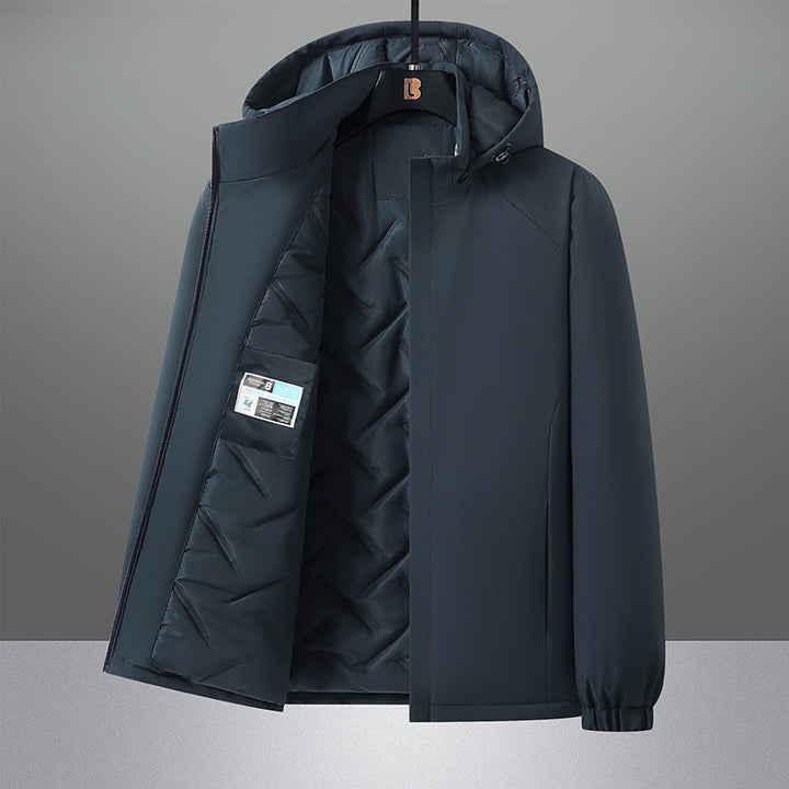 Men's water-repellent urban softshell hooded jacket with lightly padded quilted lining, concealed zipper, and elastic cuffs Mune Fashion