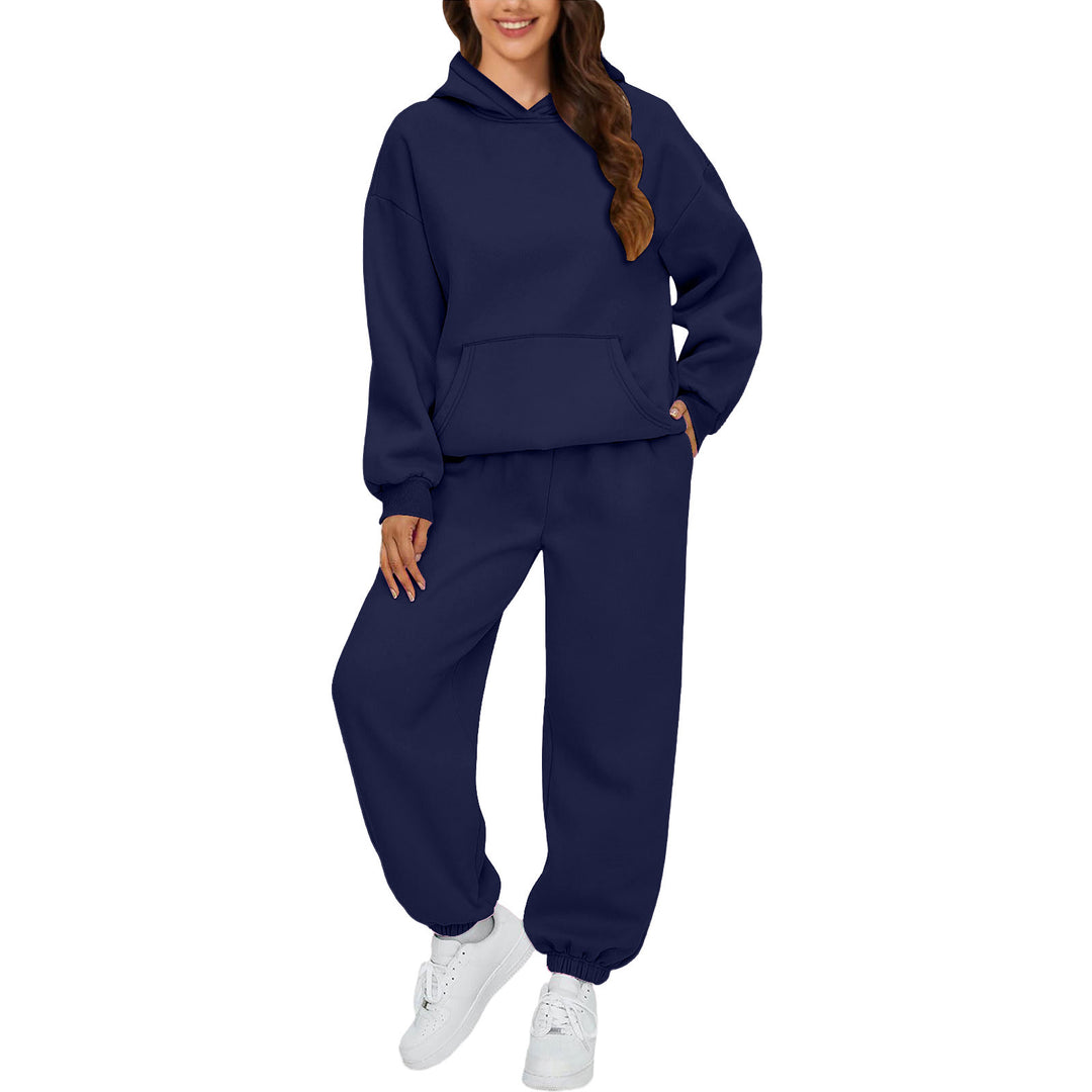 Women's cozy French-Terry loungewear set with double-layer hood, kangaroo pocket, and elastic ankle jogger Mune Fashion