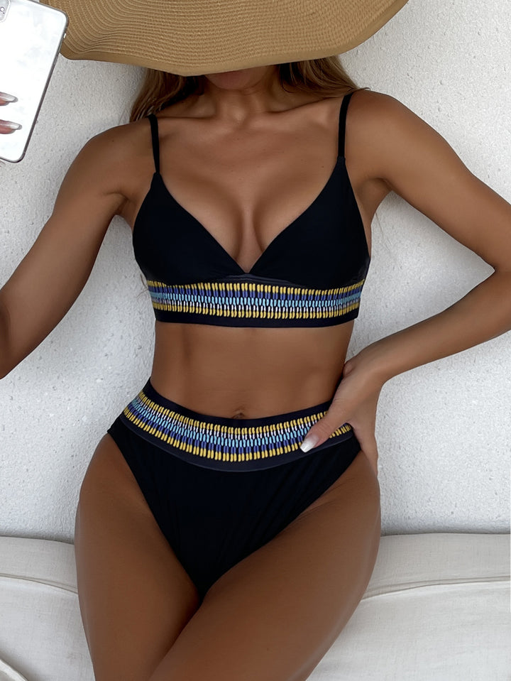 Women's High-Waisted Bikini with Colorful Jacquard Waistband Mune Fashion