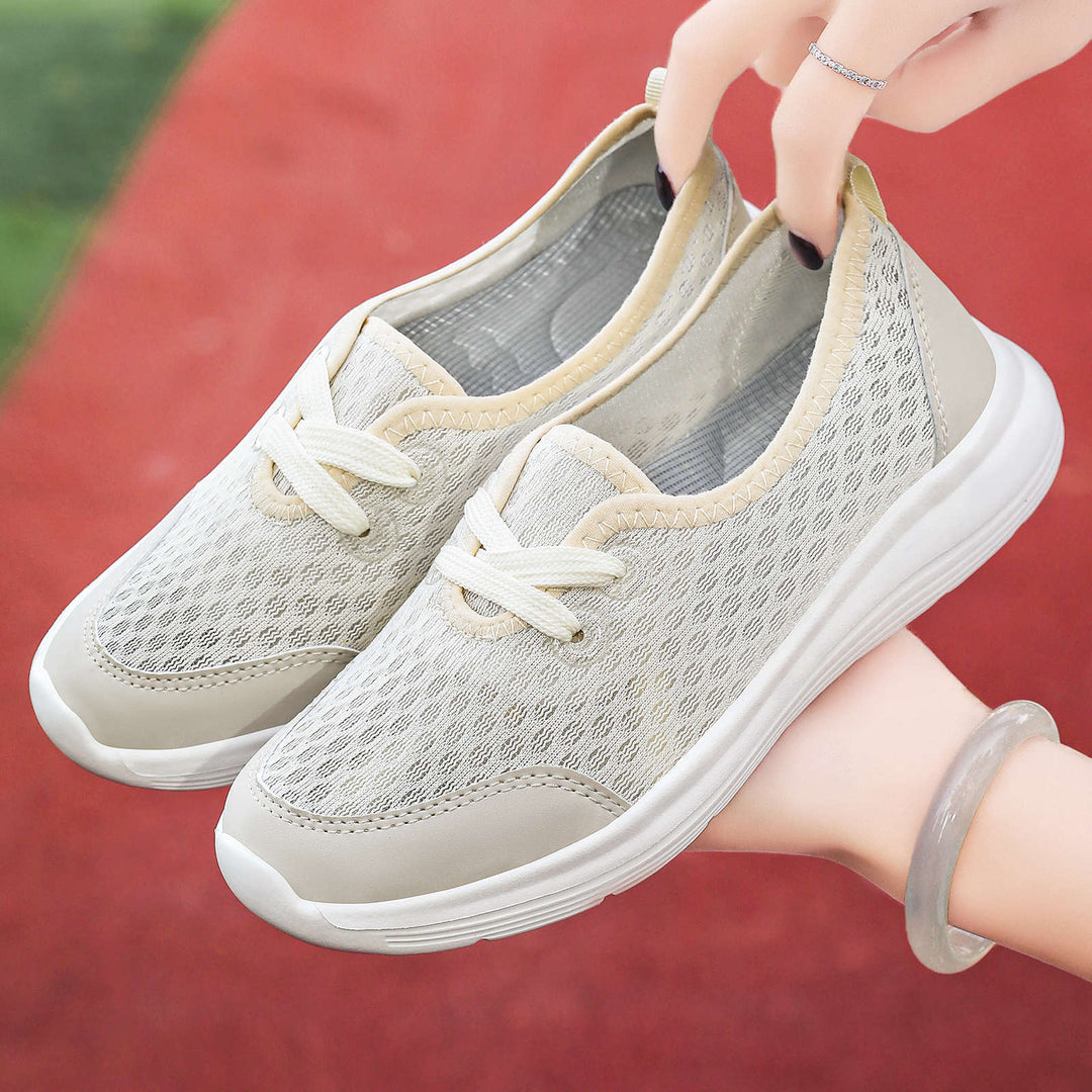 Women’s breathable everyday slipper with fine knitted mesh, elastic decorative lacing, and ergonomic cushioning sole Mune Fashion