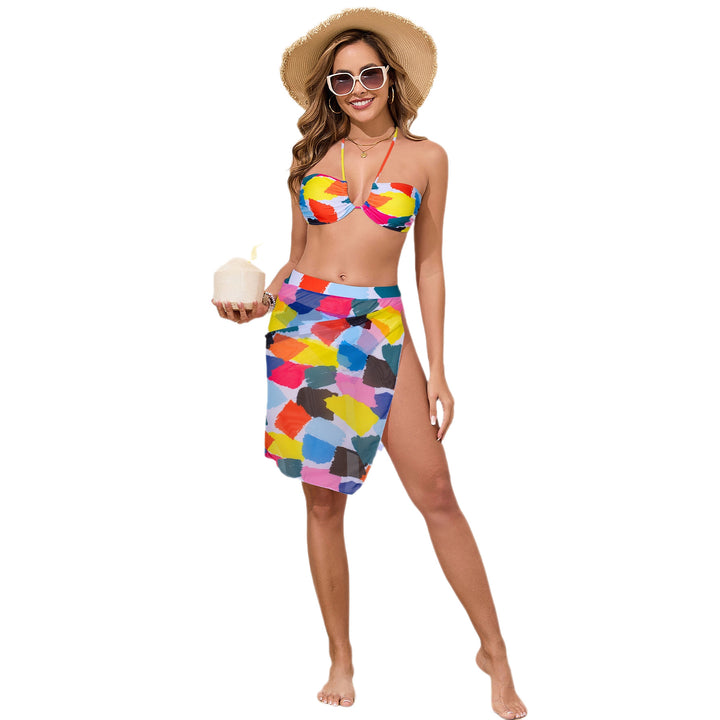 Ladies bandeau bikini with colorful wrap skirt Mune Fashion