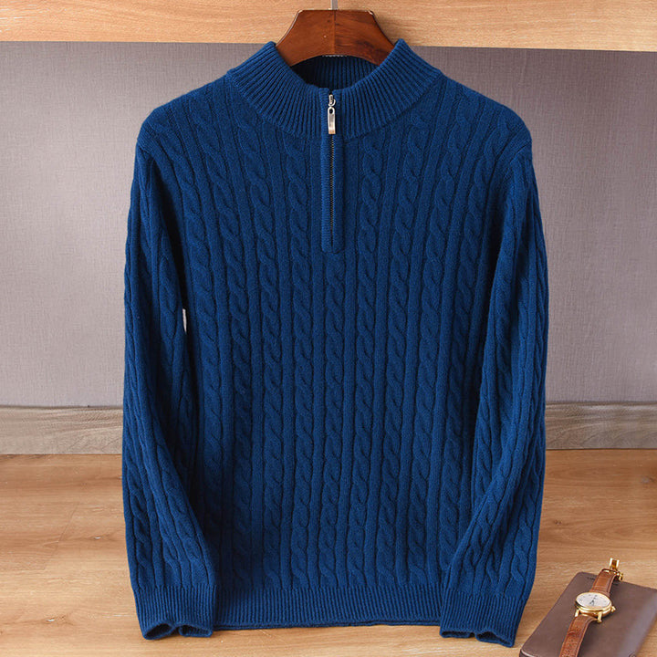 Men's cable knit half-zip pullover made of soft wool blend with stand-up collar Mune Fashion