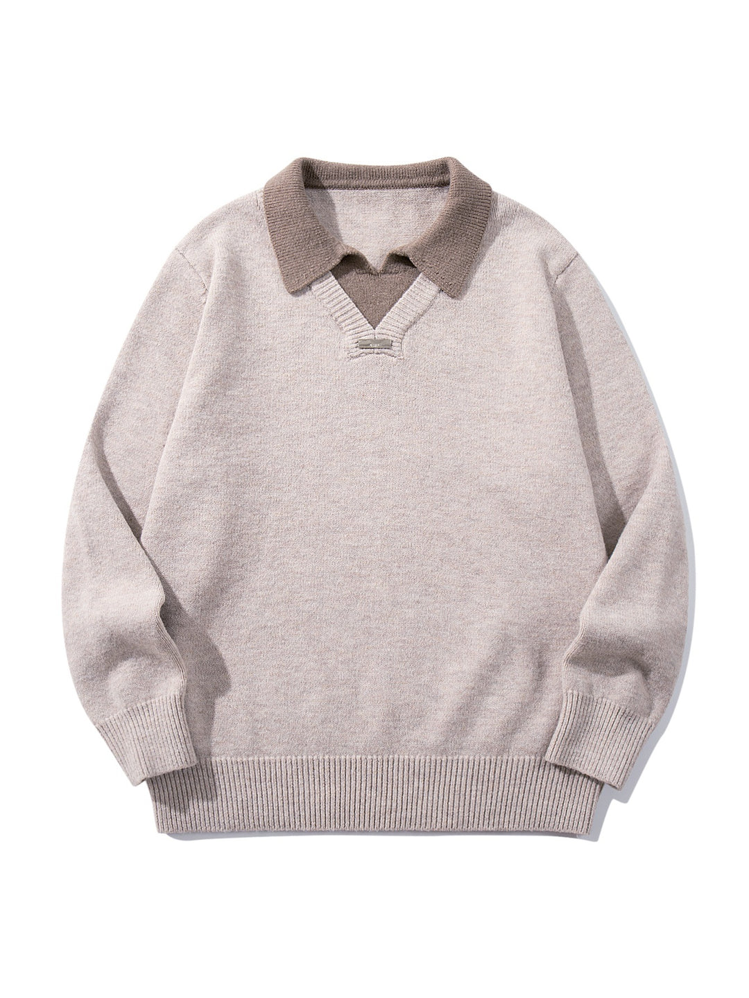 Men's Boxy Knit Sweater with Polo Collar and V-Inset Mune Fashion
