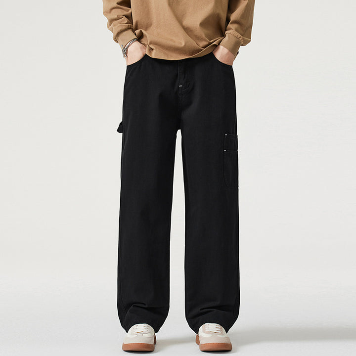 Men's Loose Fit Twill Cargo Pants with Patch Side Pockets and Straight Leg Mune Fashion