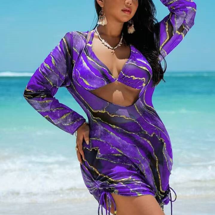 Damen Strandkleid mit tiefem V-Ausschnitt und elegantem Wickeldetail Echo Archiv